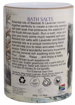 bath salts baobab and lavendar back label tourist gifts south africa